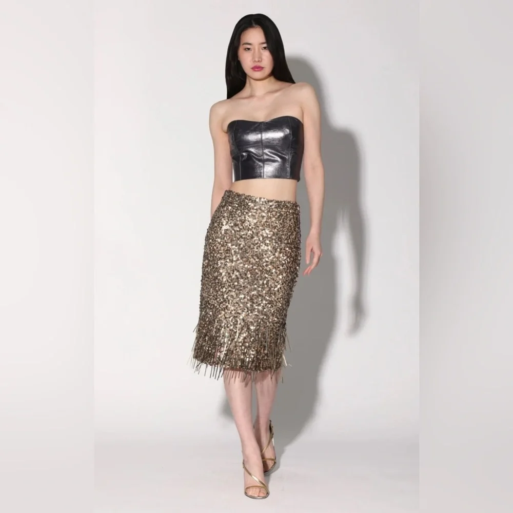 Walter Baker Trixie Skirt in Gold Beam Sequin